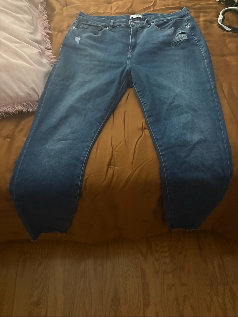 Good American Dark Blue Skinny Jeans with Distressed Details